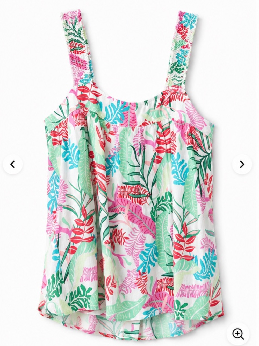 Cynthia Rowley Tropical Smocked-Strap Tank in Multi Pink Green Blue